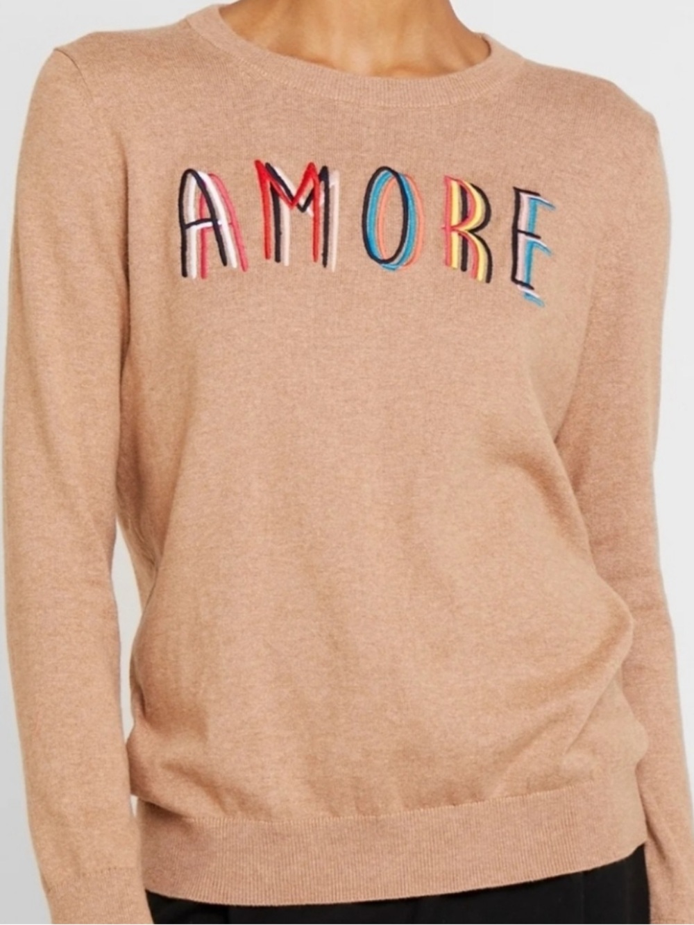 Gap AMORE Embroidered Sweater in Camel Medium